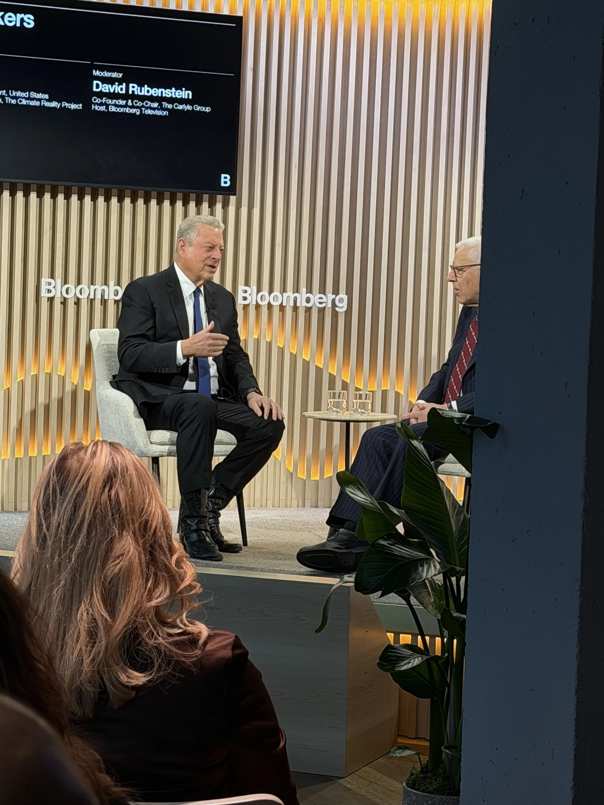 Al Gore, U.S. Vice President and Founder and Chairman of The Climate Reality Project (left), David Rubenstein, Co-Founder and Co-Chair of The Carlyle Group (right)