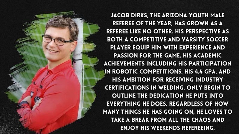 Meet Arizona&rsquo;s Youth Male Referee of the year Jacob Dirks!