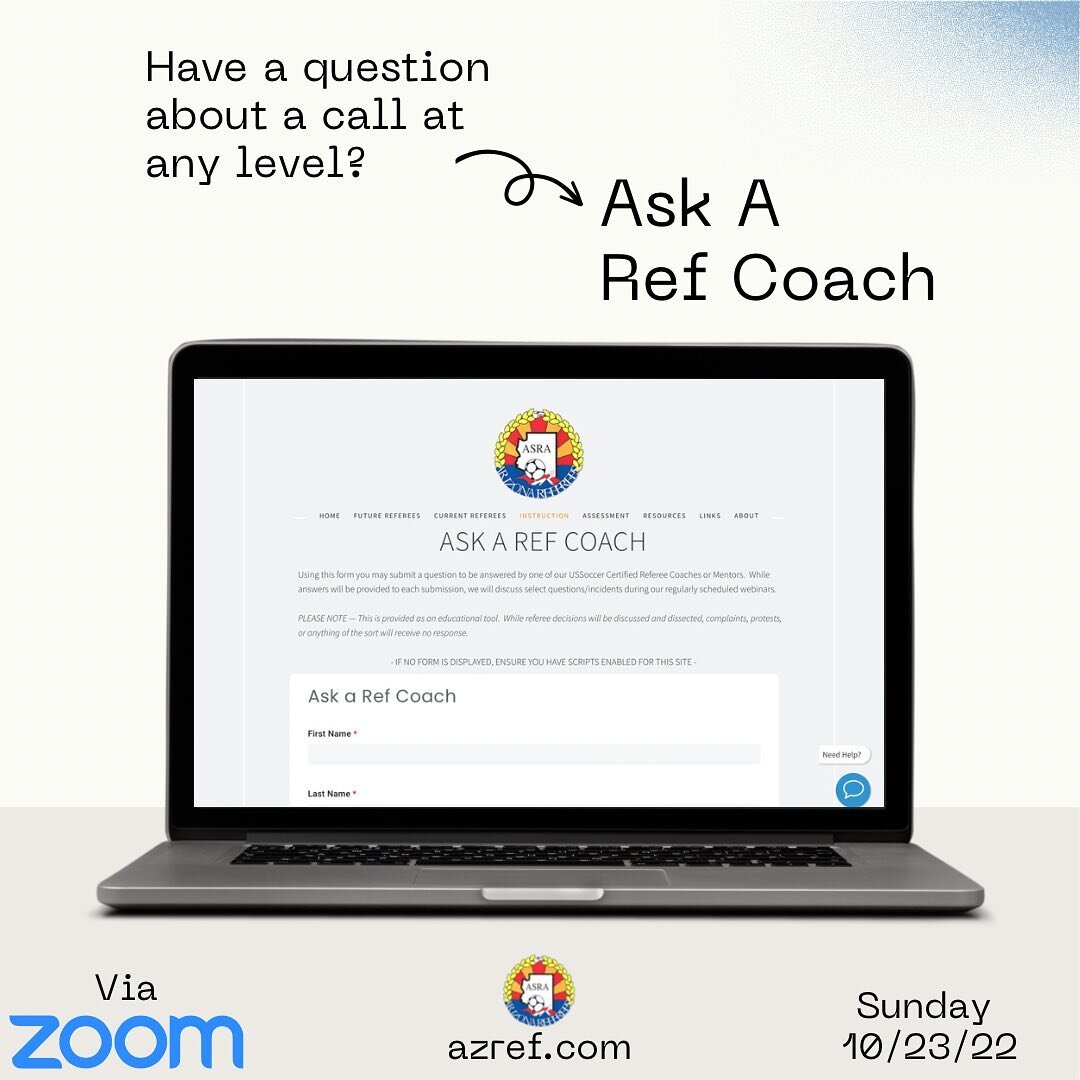 Have a question about a call you&rsquo;ve seen? Pro or youth? Join us for Ask a Ref! This Sunday at 7:00pm click the link below to join!

https://us06web.zoom.us/j/86425525979