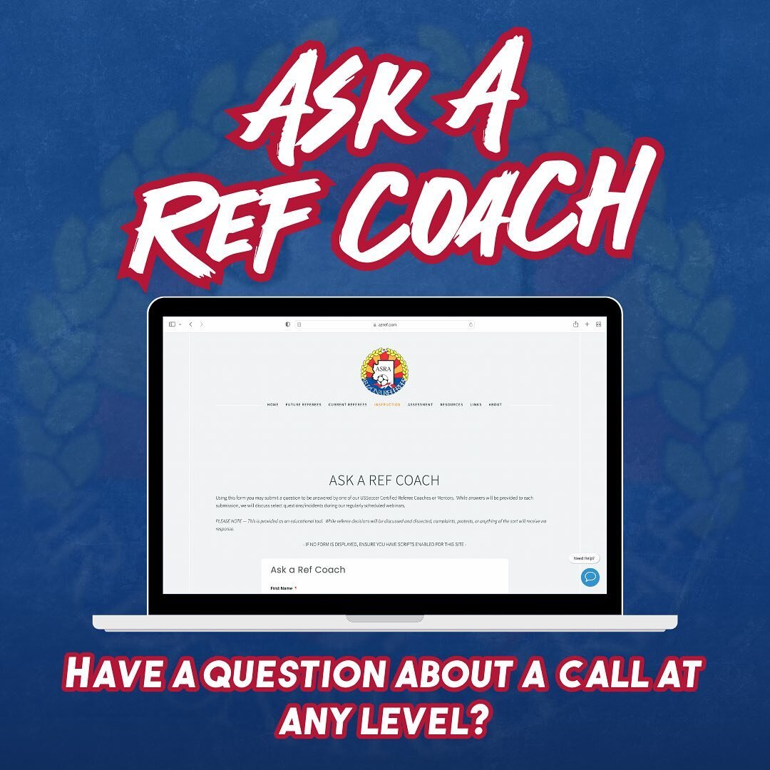 🤨: Are you curious about a call you&rsquo;ve seen at any level? Join us and talk to a Referee Coach about the decision and why it was made. 
More info in our bio! 
🗓️ April 23rd
⏰ 7:00pm Arizona time
💻 Via Zoom
 #AskARefCoach #RefereeCoaching