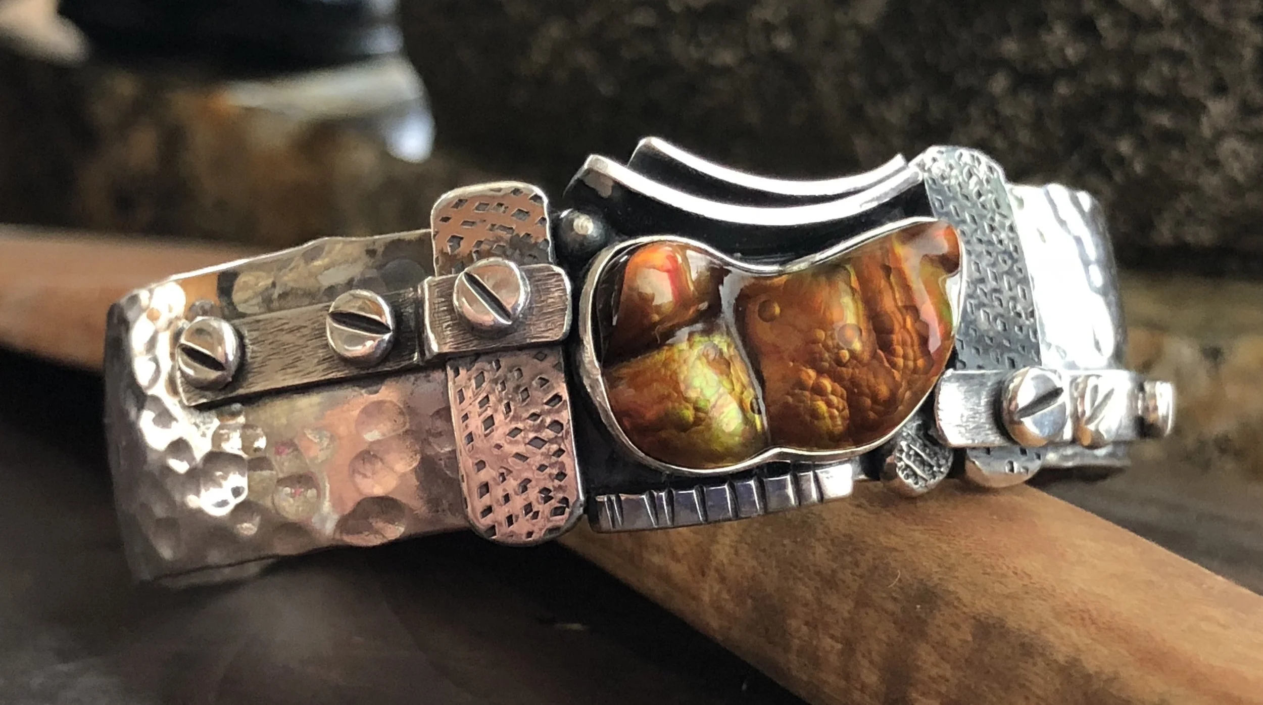 Fire agate cuff bracelet