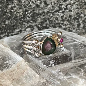 Flat Top Watermelon Tourmaline Ring — Purple Gem Jewelry