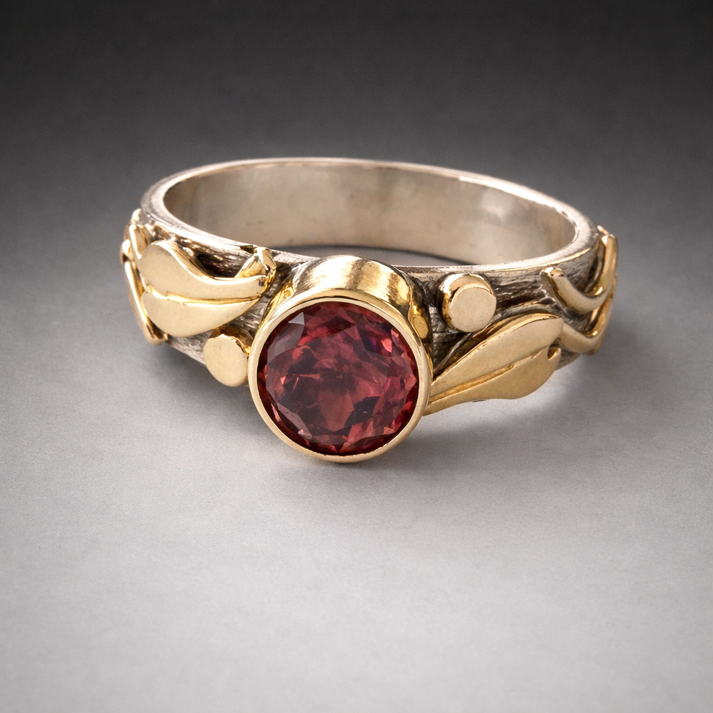 Leaf and Vine Ring - Rose Zircon