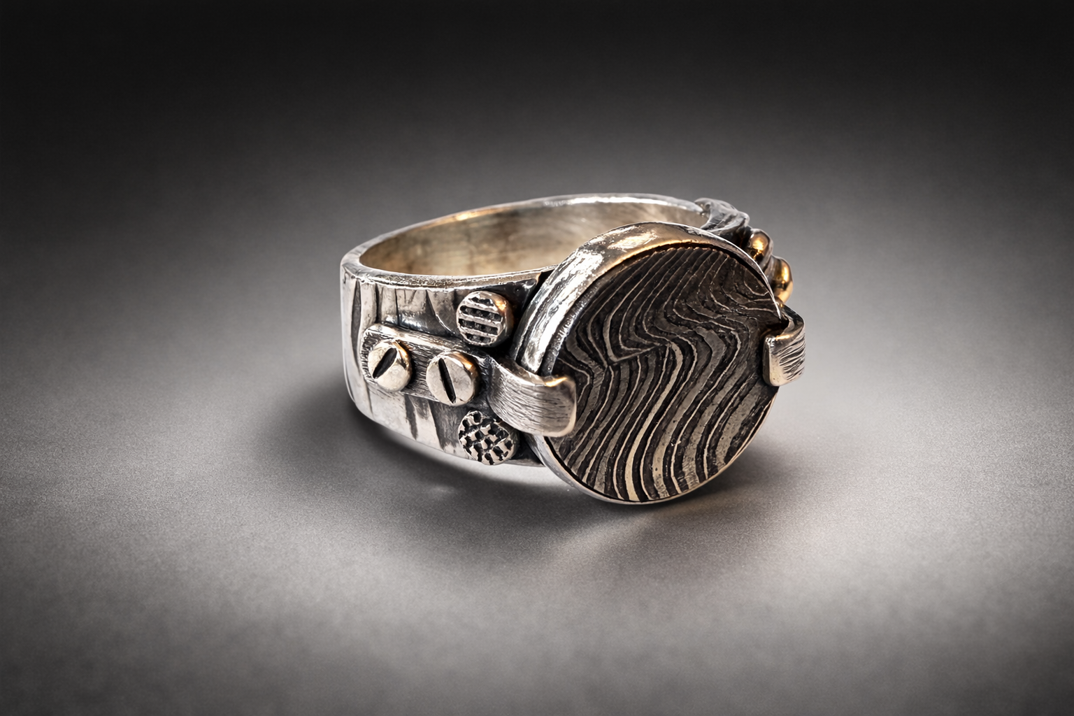 Gibeon Meteorite/Damascus Steel Industrial Ring