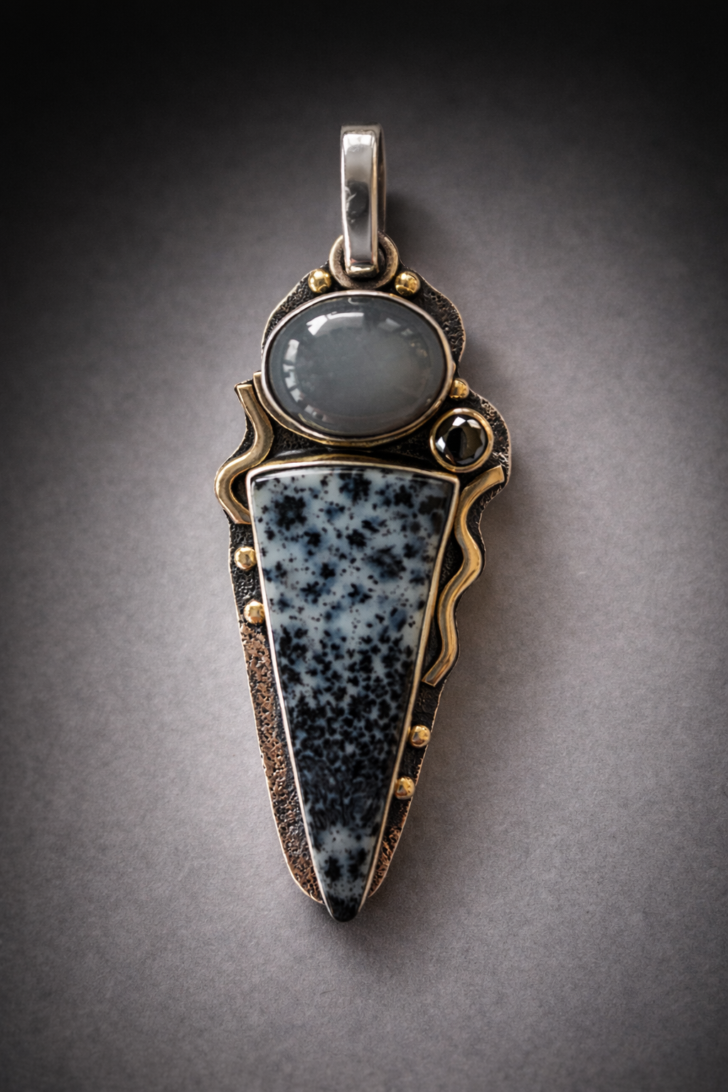 Gray Moonstone and Dendritic Agate Pendant