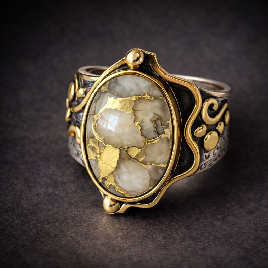 Mixed Metal Organic Ring - Gold in White Quartz