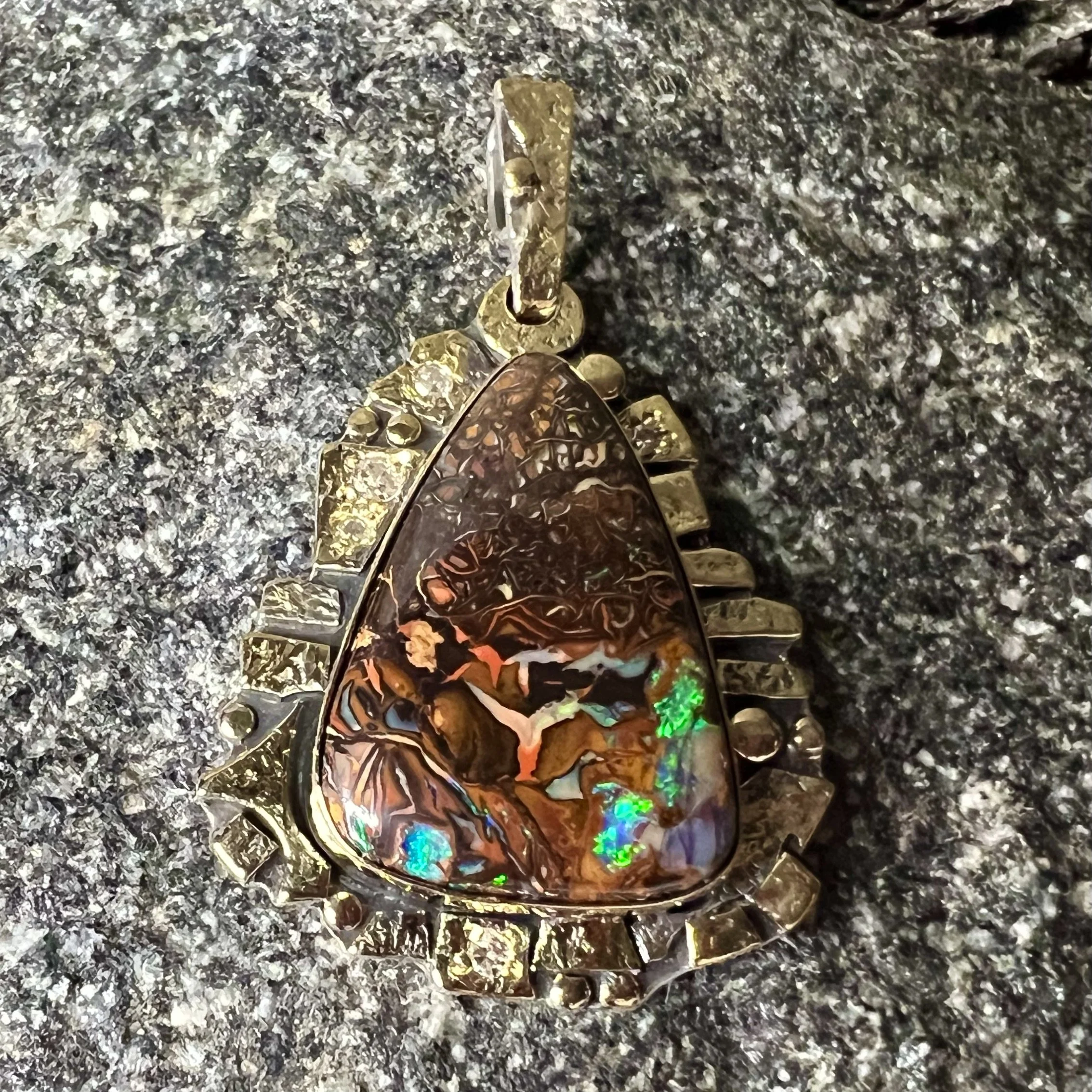 Gold Chip Australian Boulder Opal Pendant