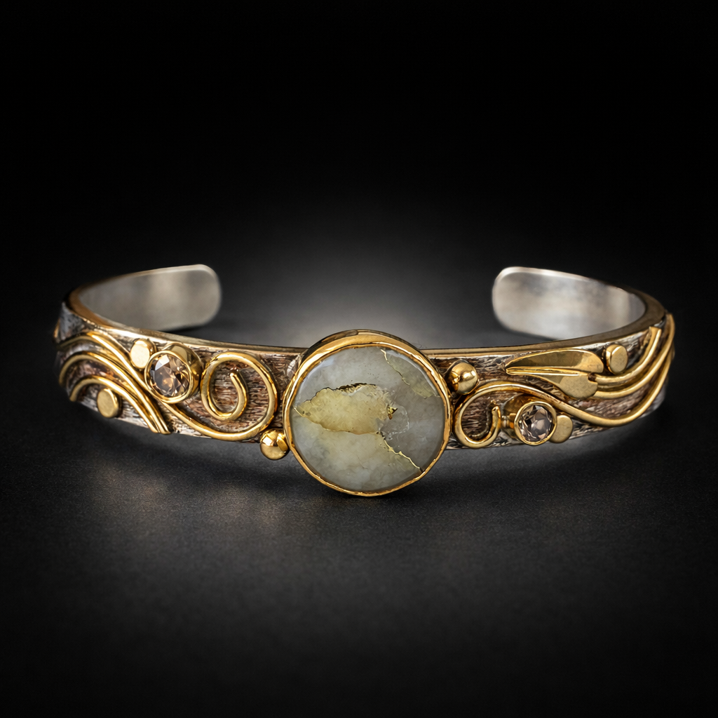 Mixed Metal Cuff - Gold in Quartz