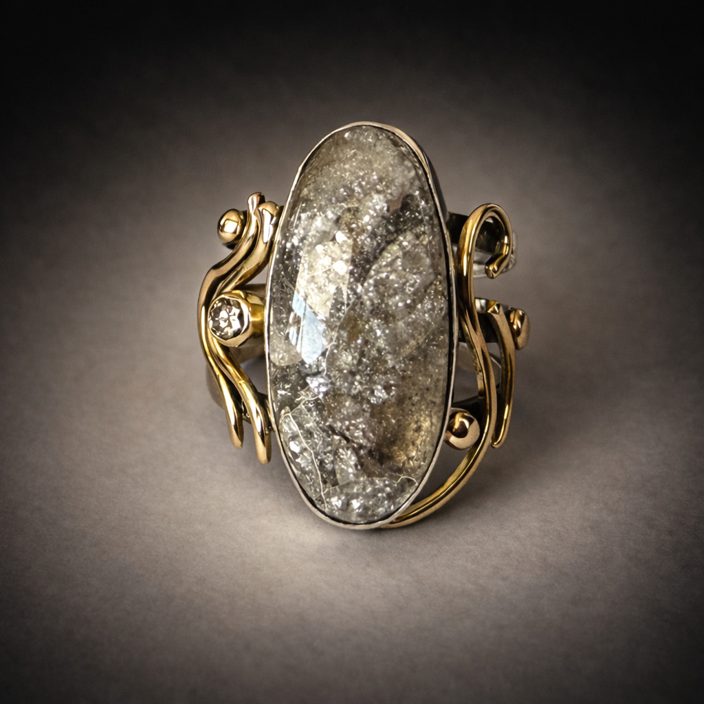 Silver in Clear Quartz Oval Open Work Ring