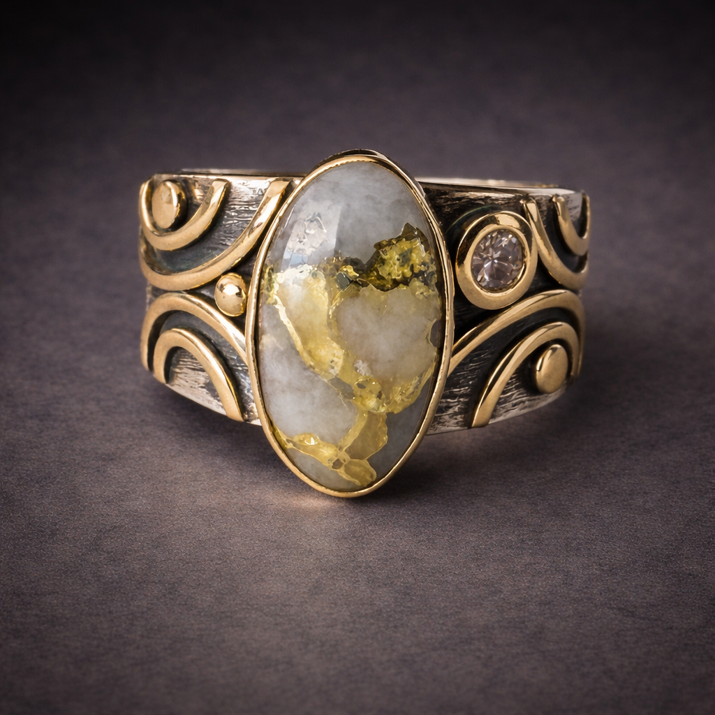 Gold in Quartz Marquis Ring