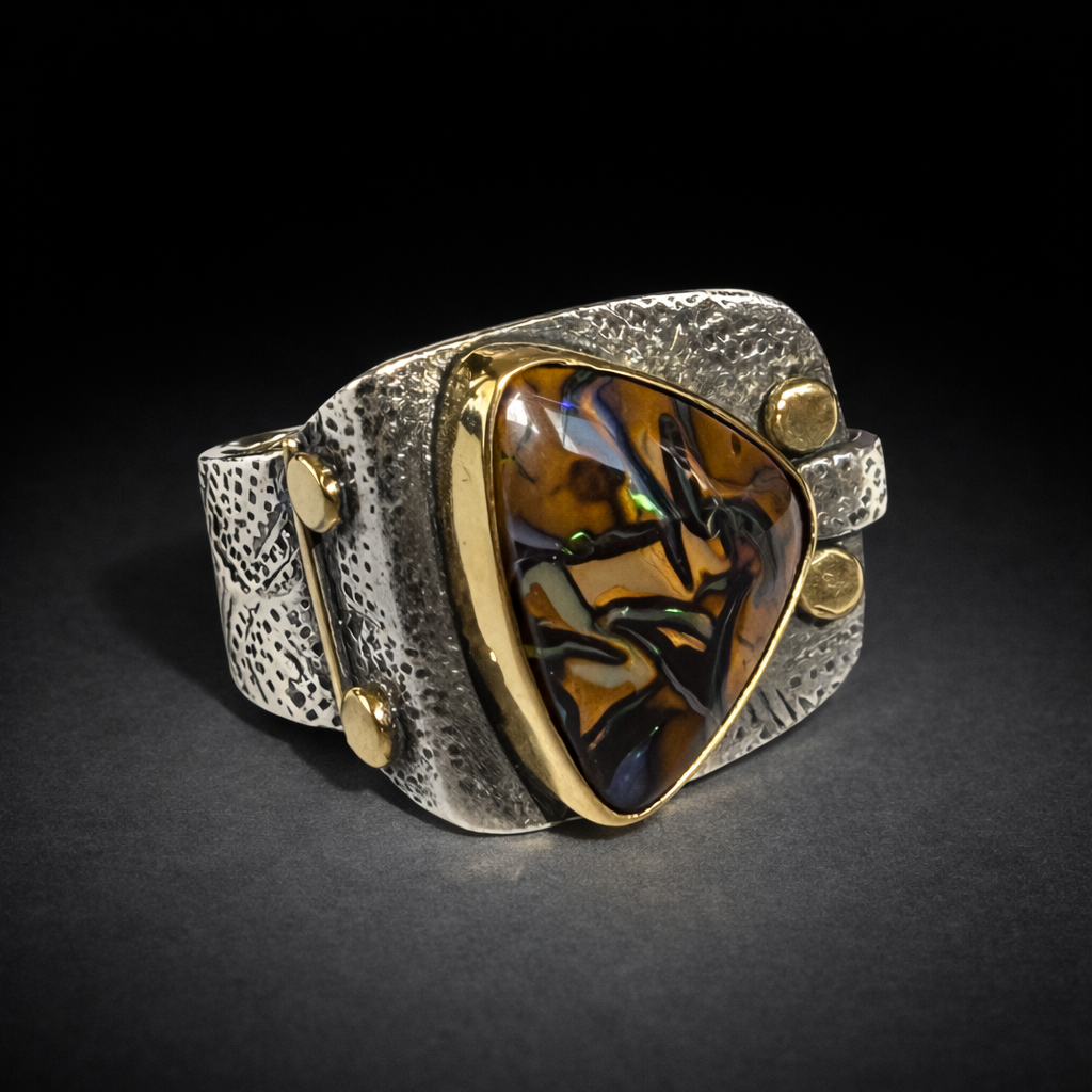 Australian Boulder Opal Buckle Ring