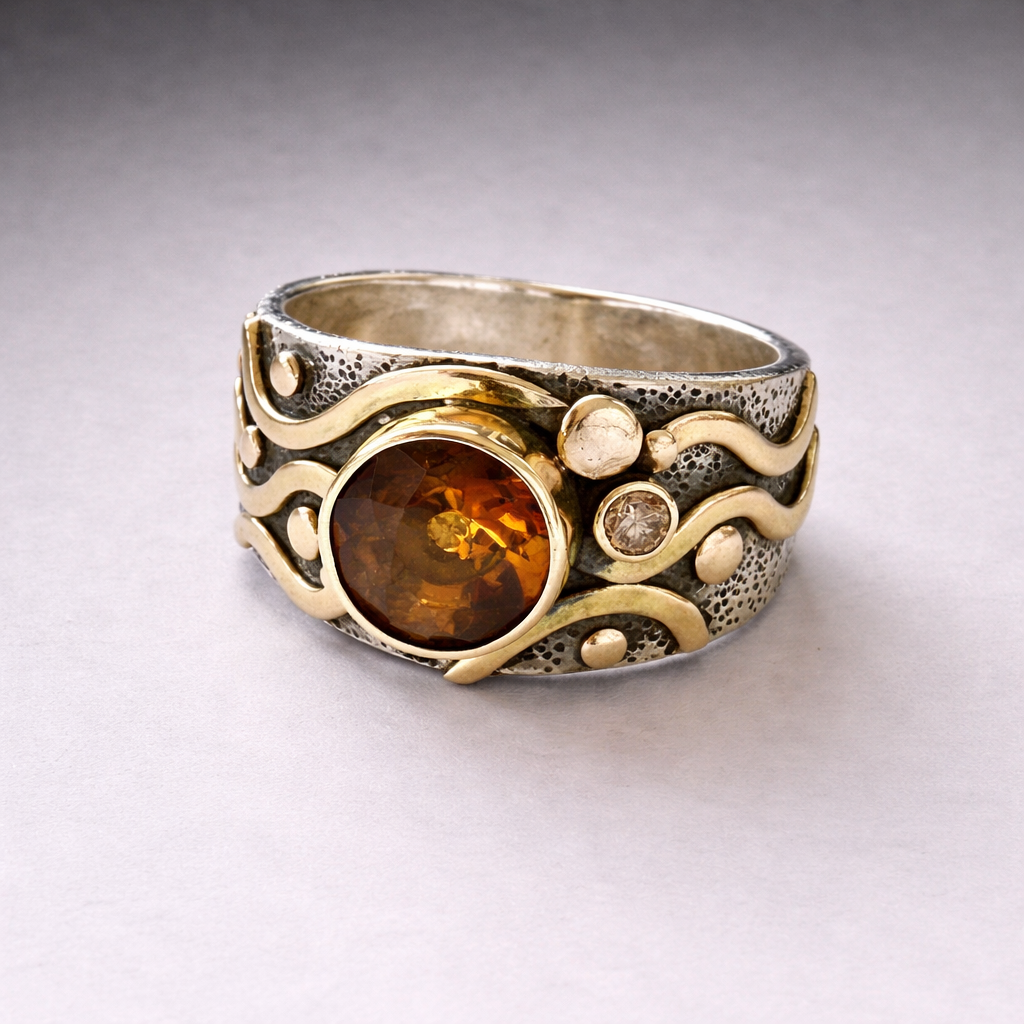 Tricolor Tourmaline in Organic Mixed Metal Ring