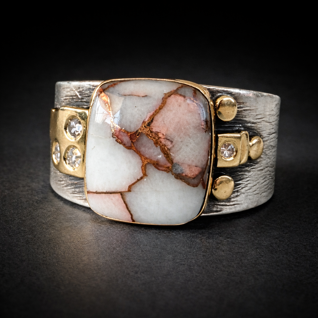 Copper in Quartz Mixed Metal Rectangle Ring