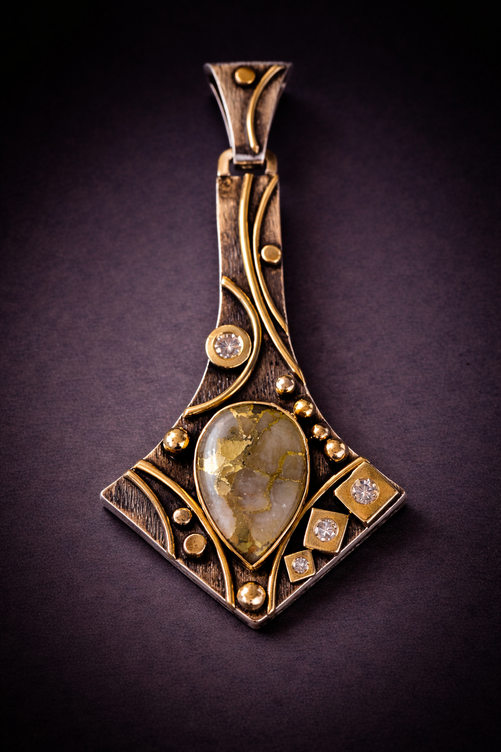 Teardrop Gold in White Quartz Pendant