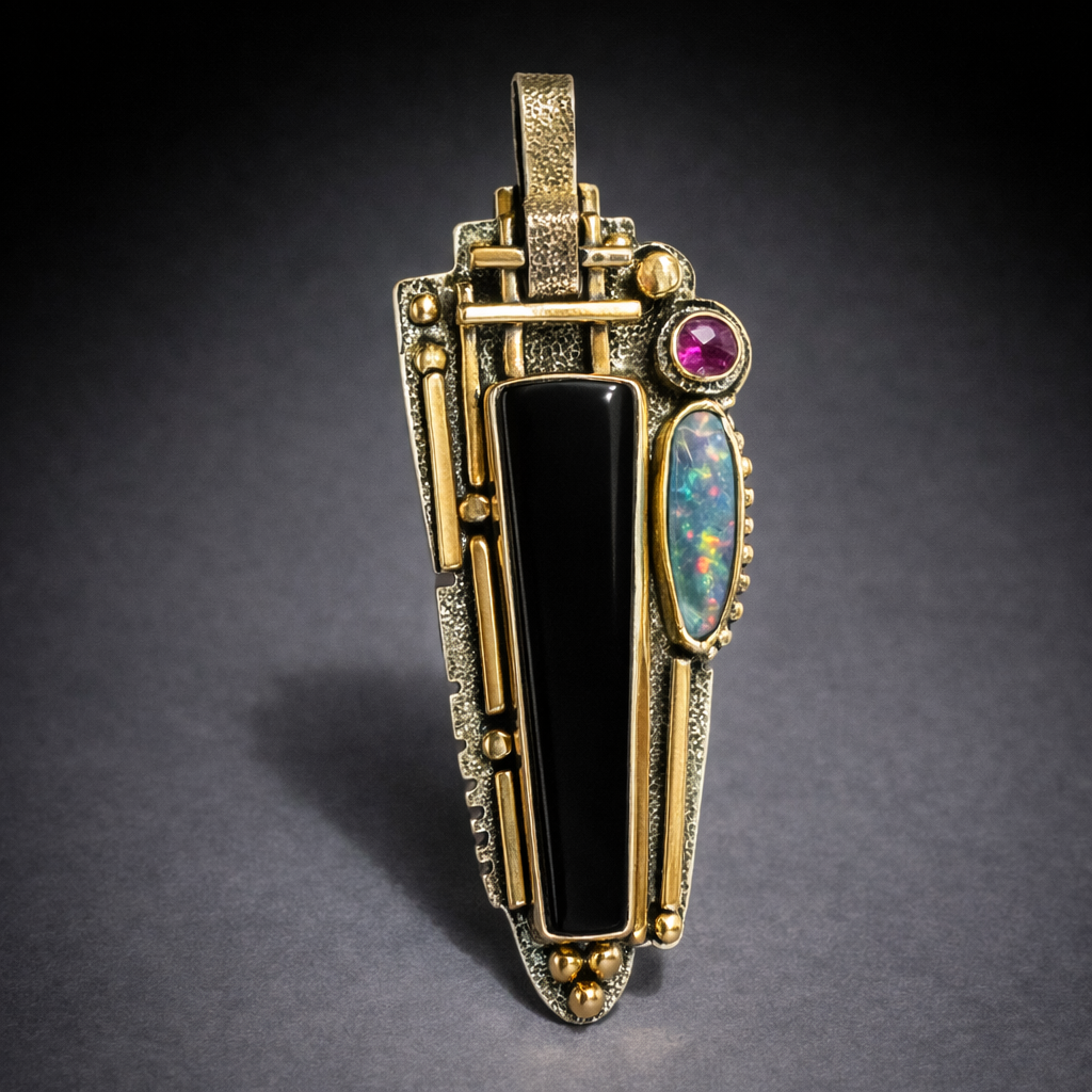 Onyx and opal pendant