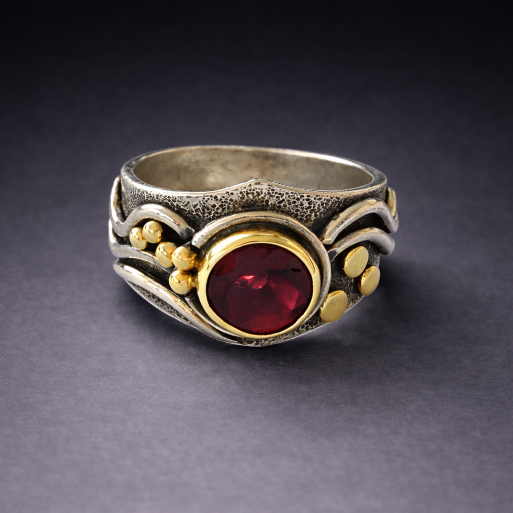 Organic Design Ring in Mixed Metal - Pink Tourmaline