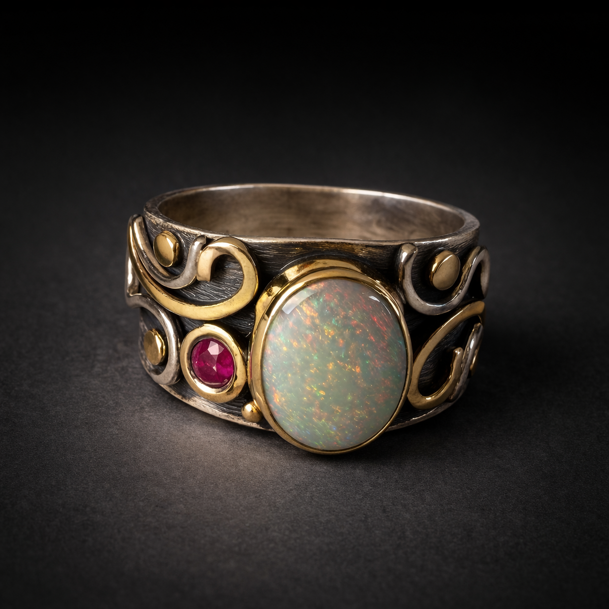 Australian opal ring in mixed metal