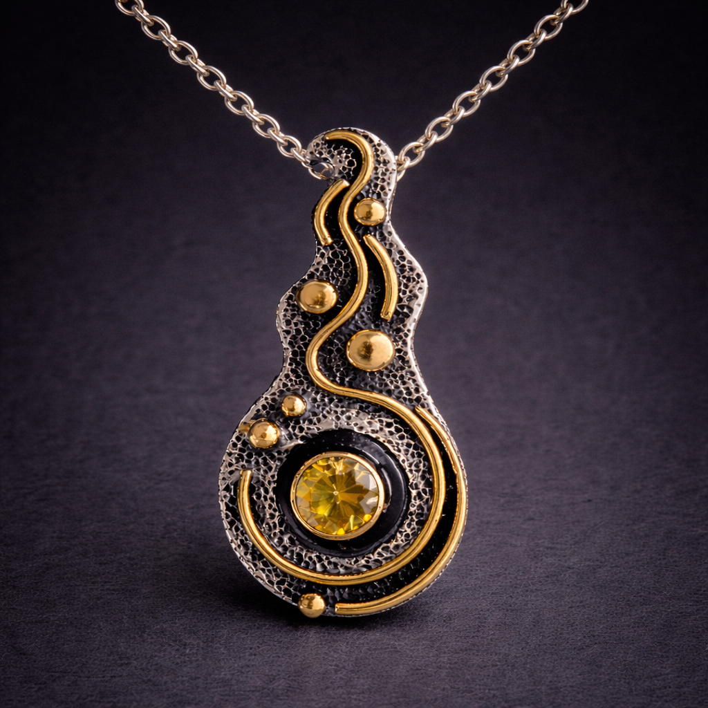 Cognac Diamond Squiggle Pendant in Mixed Metal