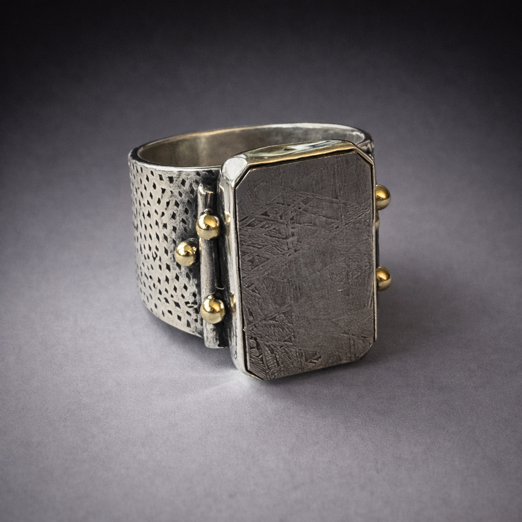 Gibeon Meteorite in Wide Textured Ring