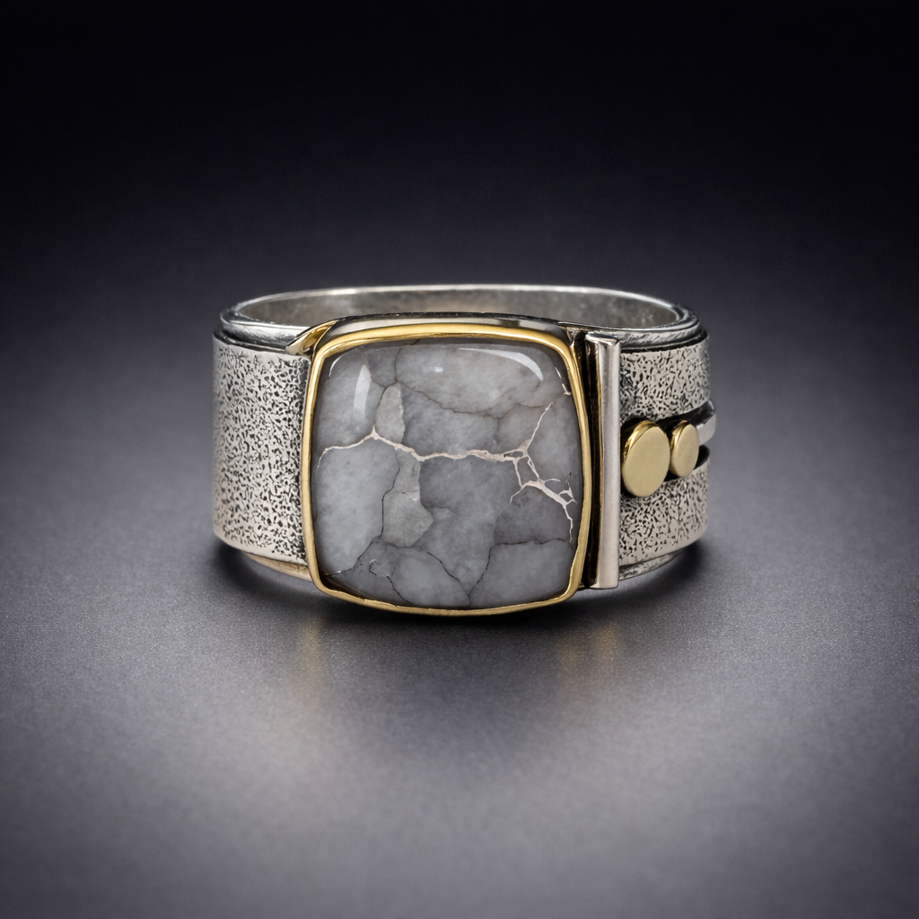 The Industrialist Ring - White Quartz with Silver