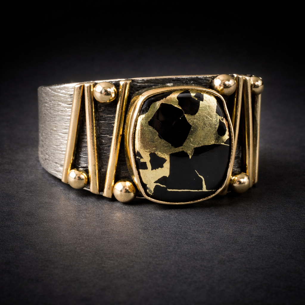 Sticks and Stones Solid Ring-Black gold in quartz