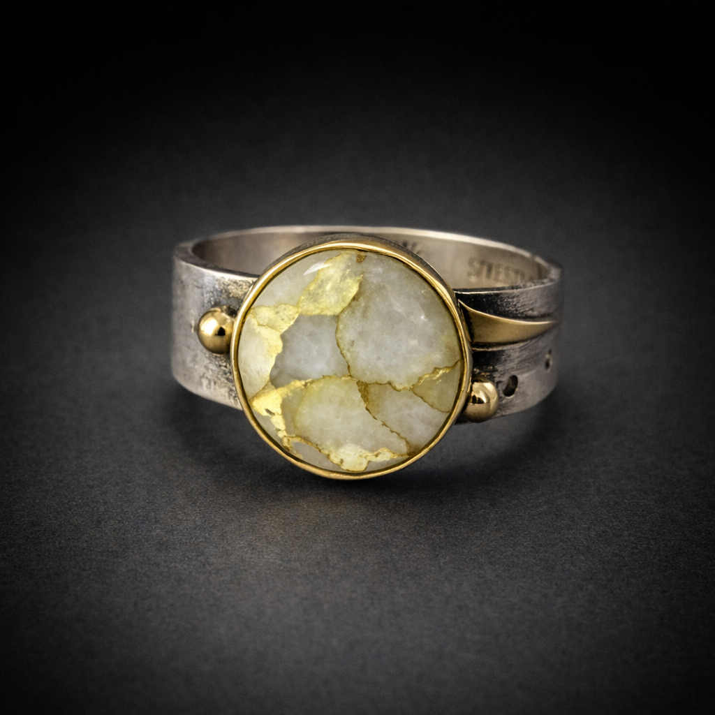 Textured Leaf Ring - Gold in White Quartz - II