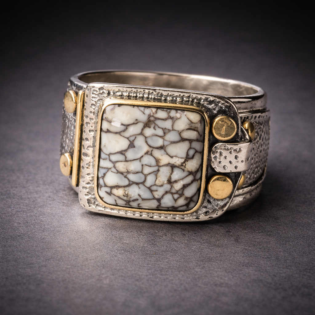 Dinosaur Bone Buckle Ring-white and black