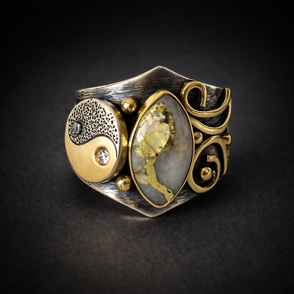 Gold in Quartz Yin Yang Ring
