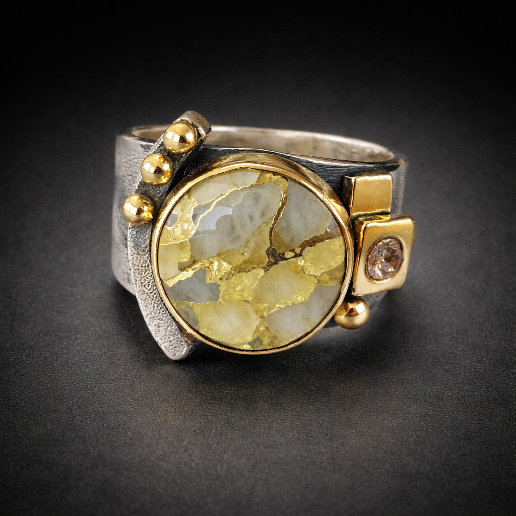 Euro Ring - Gold in White Quartz