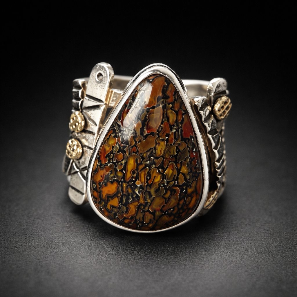 Teardrop dinosaur bone ring