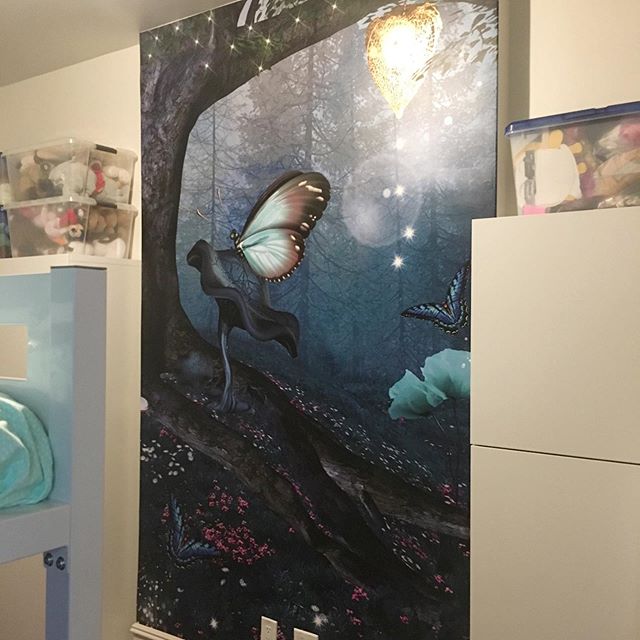 Super psyched on how my daughters wall mural came out! My wife helped me install it in one night. Its a uv print on removable vinyl. 52sqft! #romancreativenyc