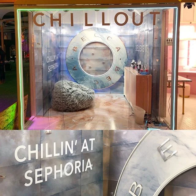 Printed &ldquo;hoar frost&rdquo; image on 1/4&rdquo; clear acrylic for Becca booth exhibit on Vutek GS2000 #duggal fabrication studios.  08/30/2019