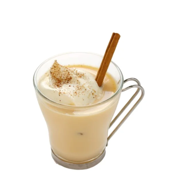 EGG NOG BOM Beat 4 eggs together with 4 tbsp caster sugar, dissolving completely. Add the 1 cup Coco Mochanut, 2 cups milk and 1 tbsp. vanilla extract. Whisk vigorously. Split in four short, glass tumblers, finishing with a cinnamon stick and a sprinkle of cocoa powder.