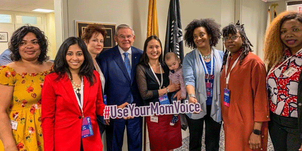 Moms, activists and advocates meeting with the office of NJ Senator Bob Menendez to talk about supporting maternal health.