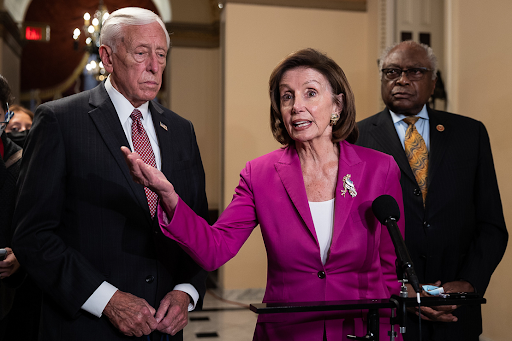 House Majority Leader Steny Hoyer (D-MD), Speaker Nancy Pelosi (D-CA) and Majority Whip James Clyburn (D-S.C.) discussing their strategy for advancing the budget reconciliation package.