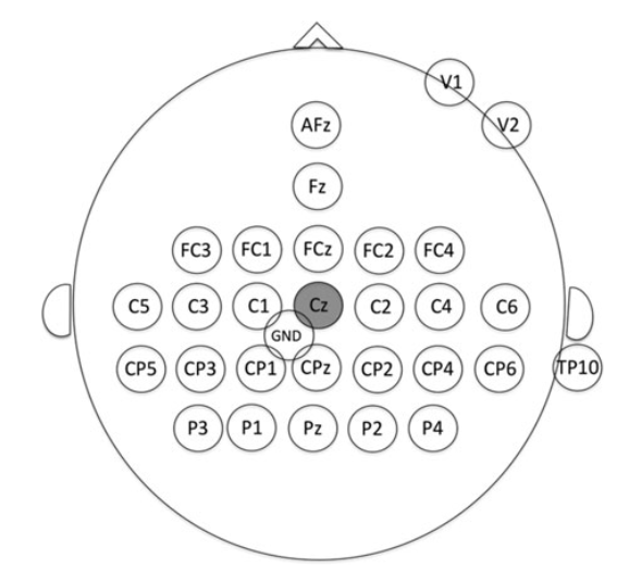 Location of EEG electrodes placed on the scalp