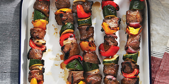  Try our Grilled Glazed Beef & Veggie Kebabs .