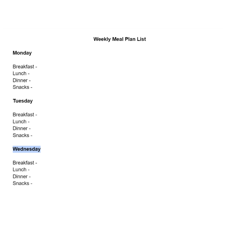 Meal Planner List