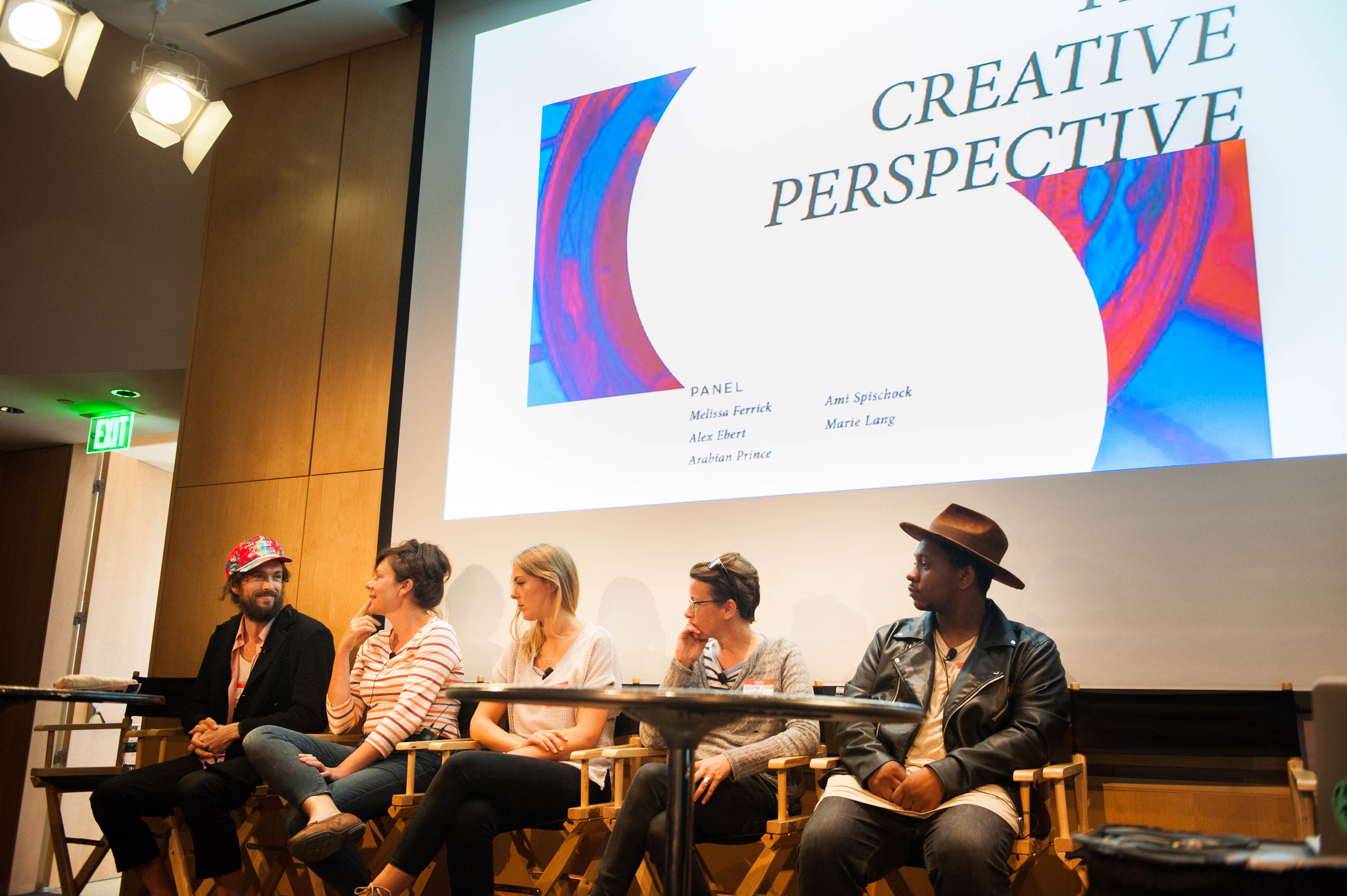 The Artist Panel included Alex Ebert (Edward Sharpe and The Magnetic Zeros), Ami Spishock (Fort William Management), Marie Lang (mar|co), Melissa Ferrick, and Kyle Thornton (Kyle Thornton & The Company) Photo Credit: Tiffany Knight / IDEO