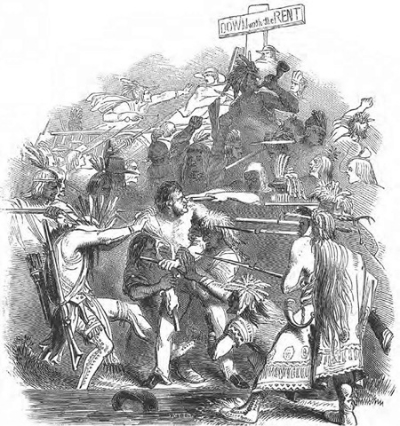 Tenants disguised as Indians attacking a sheriff
