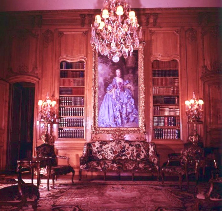 Library presided over by an oil portrait of Anna wearing the costume of the ancien regime