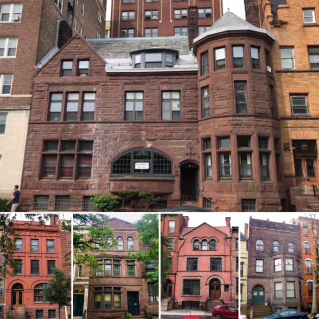 A number of homes on the street with Romanesque elements - the large brownstone on top designed by HH Richardson.