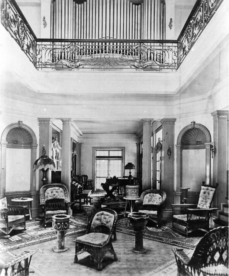 The Castles two story living hall with its organ