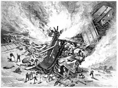 Magazine illustration of the tehachapi train disaster that Amy and her husband survived.