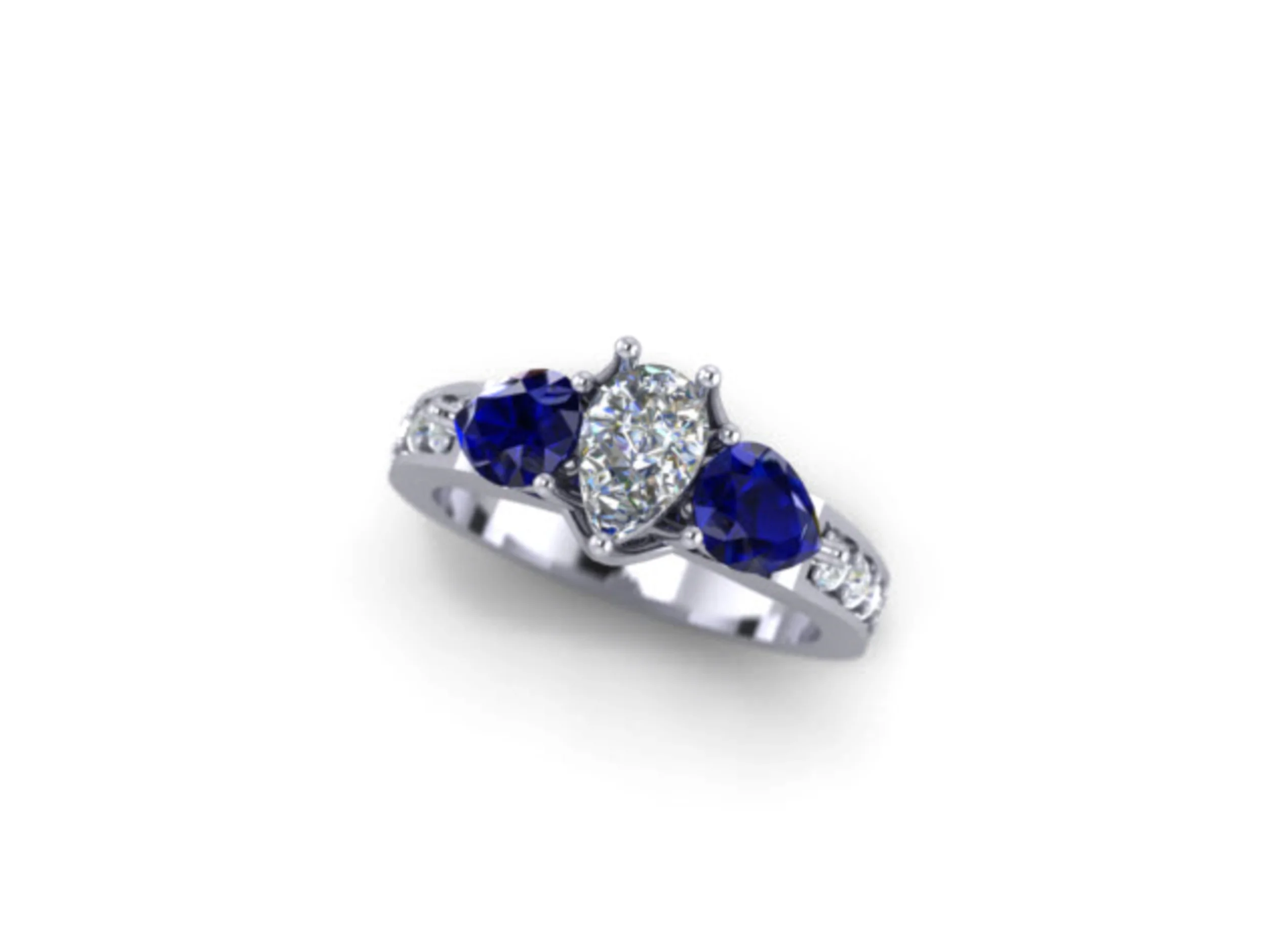 This image of a diamond and sapphire ring is completely computer generated allowing you to view your ring before approving the design.