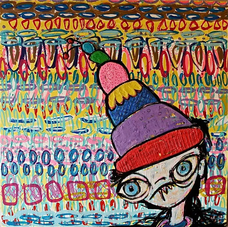 "Cake Hat" acrylic on wood. 54in x 54in