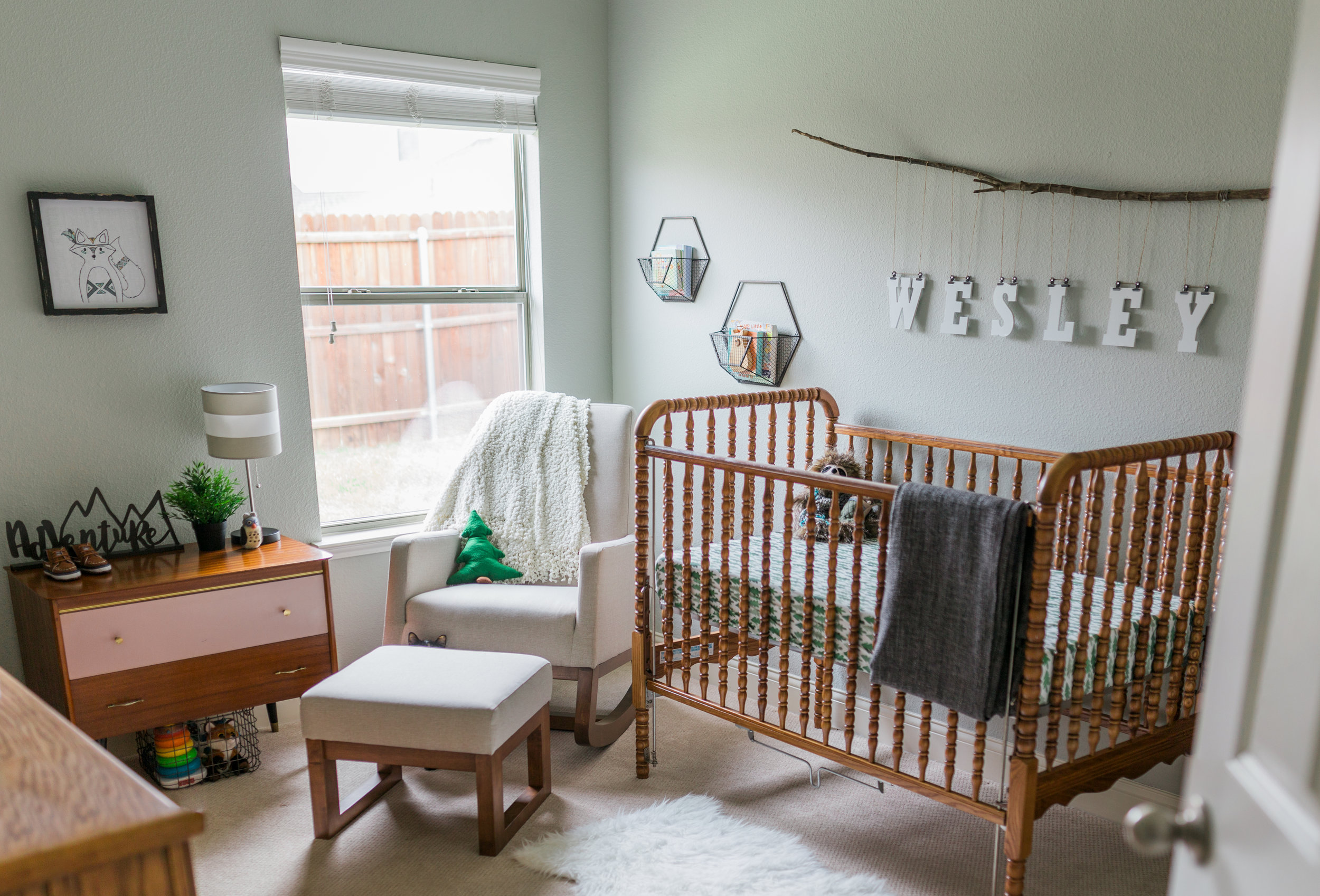 Can you spot the naughty kitty who's trying not to be noticed? Dizzy LOVES this room, particularly the rocking chair. I even unknowingly locked her in the nursery closet for 14 hours overnight because she snuck in behind my back. She happily slept there and didn't make a peep until morning. 