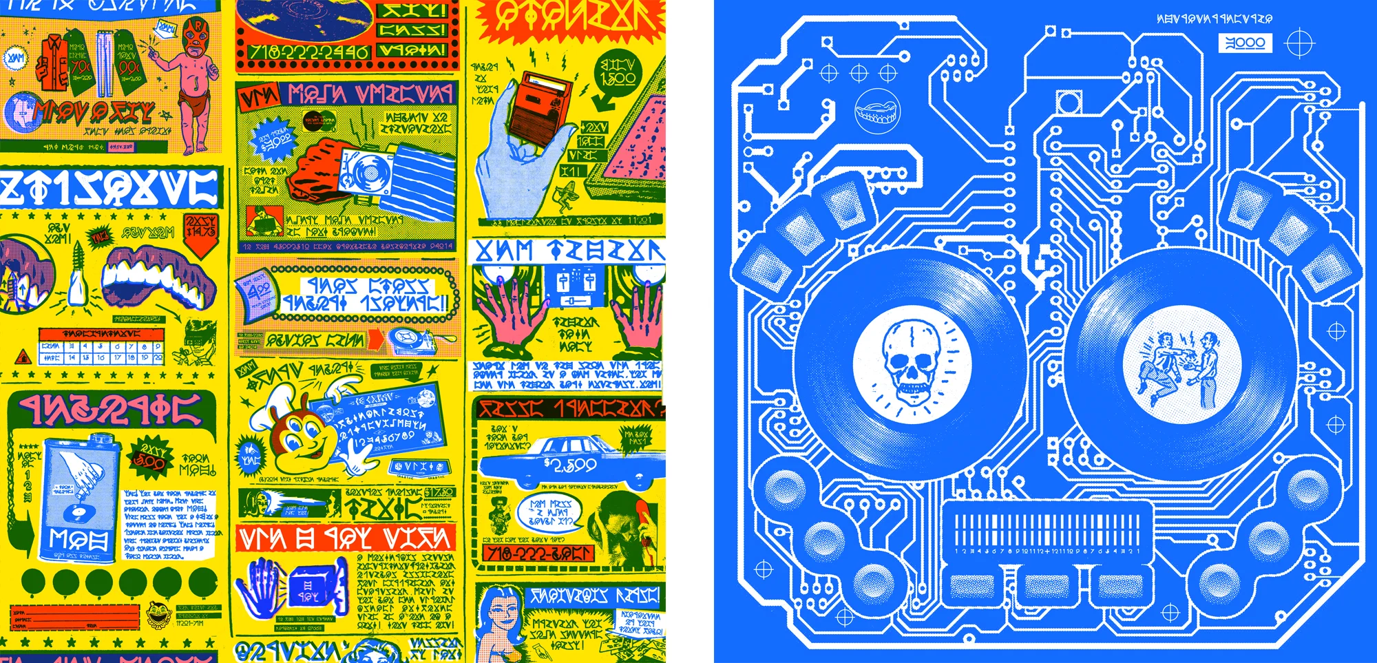  Left: Inside Gatefold Panel Art - Right: Interactive Midi Controller 