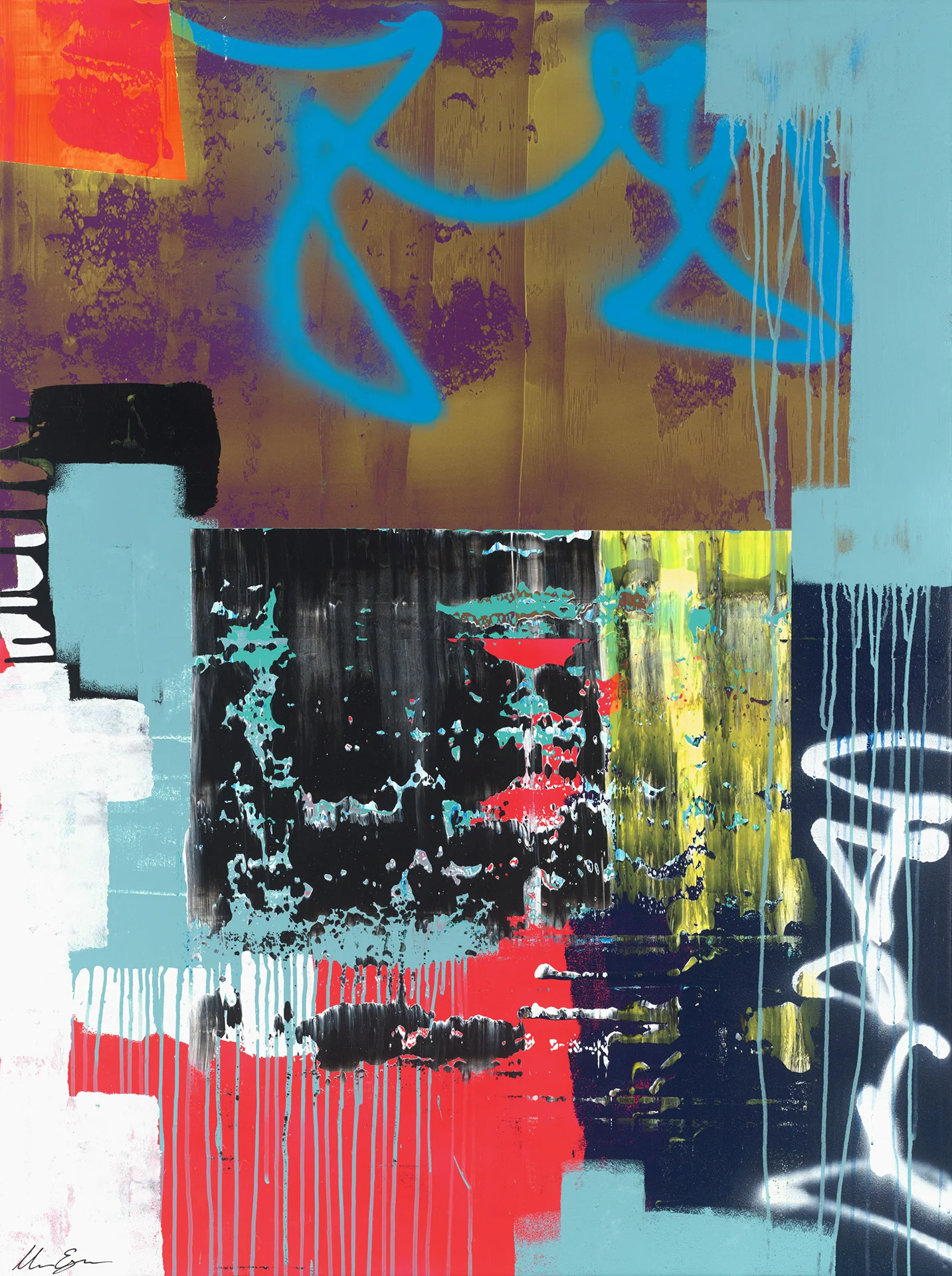 Bold and energetic abstract artwork from Dallas based contemporary artist Matt Esparza. Inspired by urban and rural textures and street art.