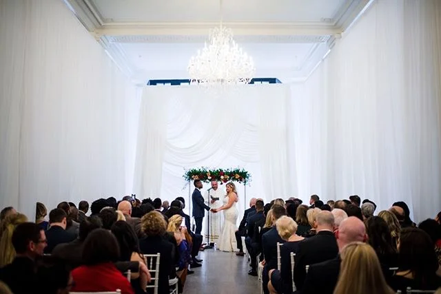 This lovely couple chose to surround the center of our ballroom space in gleaming white sheer curtains to transform the space into something heavenly. Photograph courtesy of Trevor Holden Photography 
#providence #rhodeisland #ballroom #weddings #spe